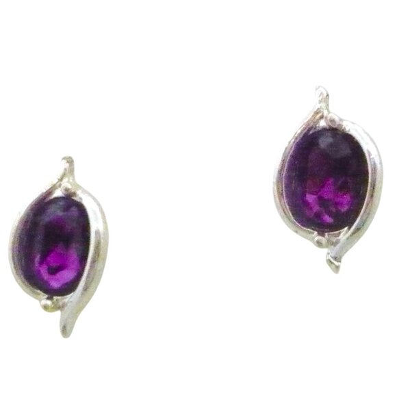 Zales Amethyst Solitaire Pendant Necklace 925 Silver Chain + Purple Stud Earring - Picture 5 of 8